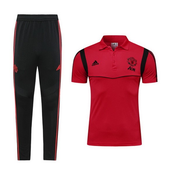 Polo Conjunto Completo Manchester United 2019-2020 Borgona Negro